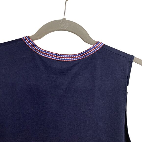 J Crew Womans Blue Sleeveless Embroidered Ribbon Trim Shirt S Boho Preppy - Picture 8 of 9